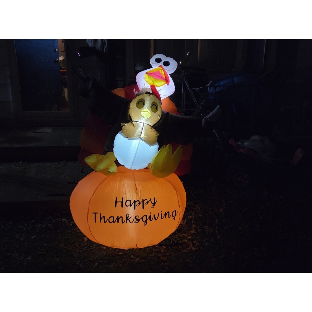 KOOY Thanksgiving Inflatable Decorations 6FT Turkey on Pumpkin w/ Fork and Knife